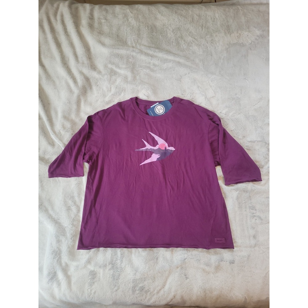 Life Is Good Womens XL Graphic Print Crusher 3/4 Sleeve Purple Cotton Tshirt